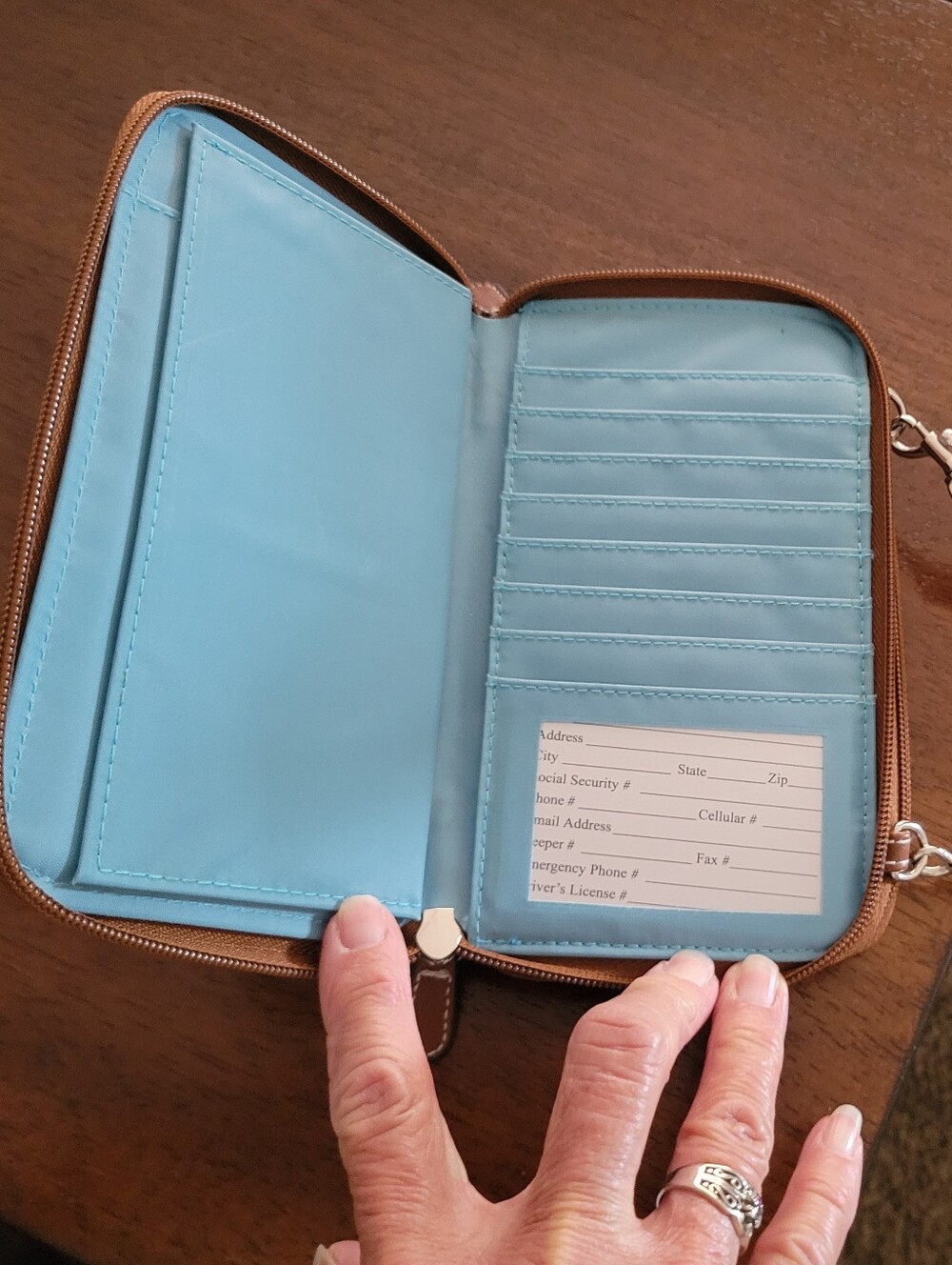 TrevisoTeal Signature Crossbody Wallet with Brown Trim